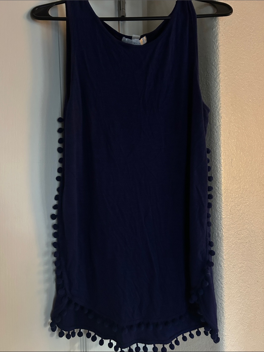 Design History Navy Sleeveless Tank with Pom-Pom Trim